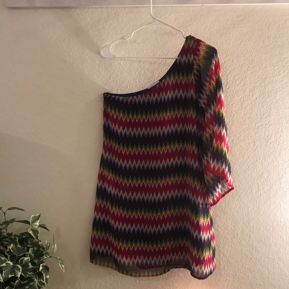 Multi colored one sleeve dress